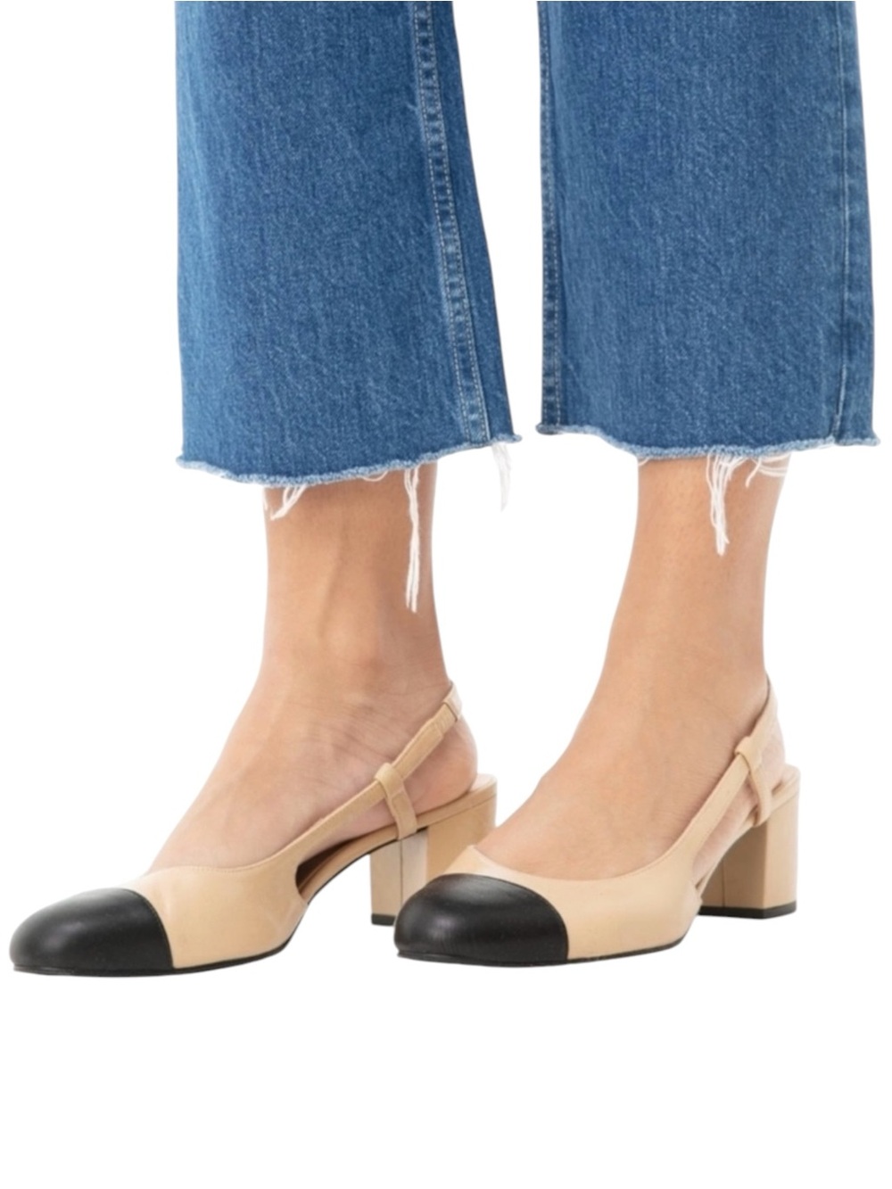 FRENCH SOLE NEW YORK FS/NY BATON NAPA LEATHER TWO TONE SLING BACK BLOCK HEELS
